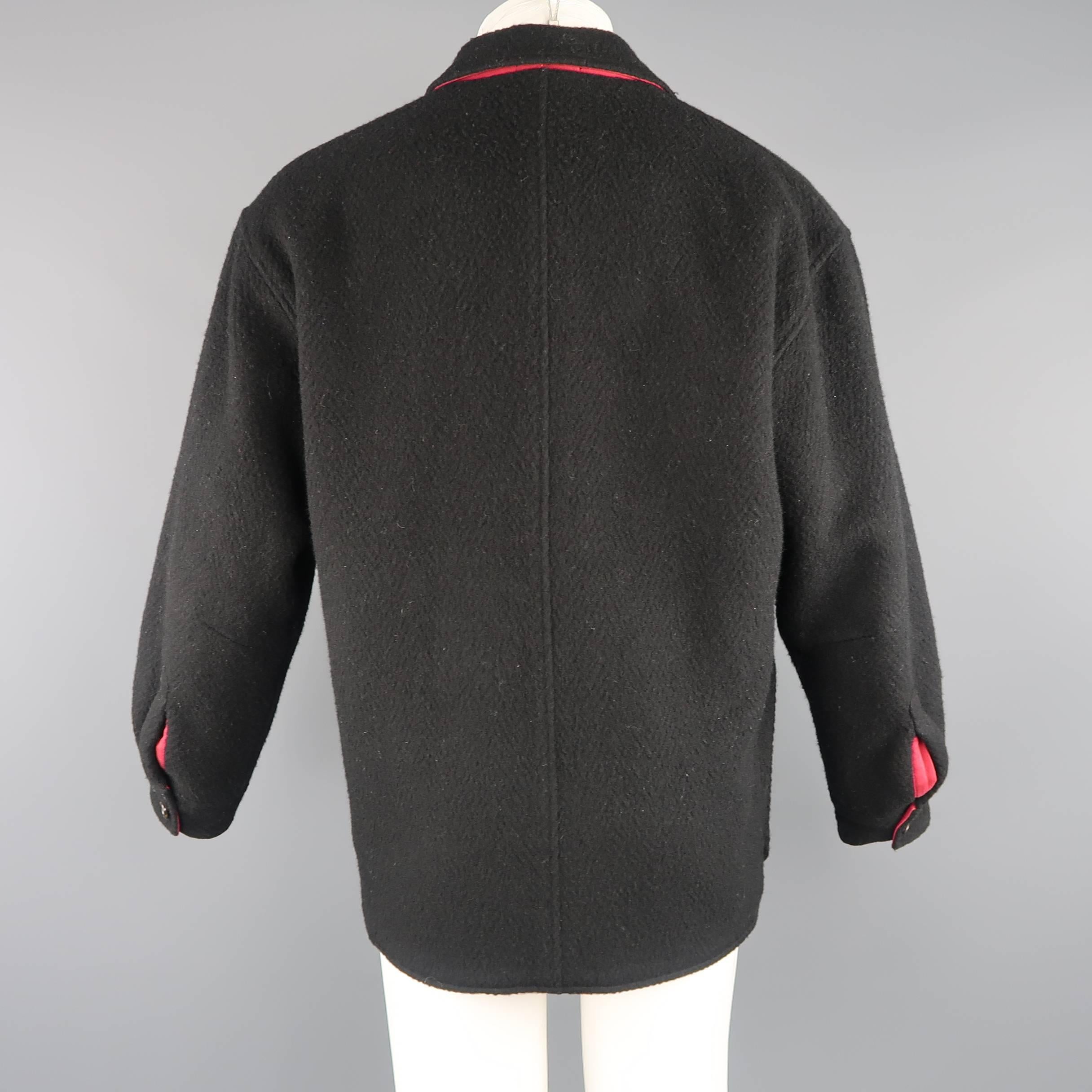Men's COMME des GARCONS M Textured Black Wool & Red Twill Reversible Jacket 2