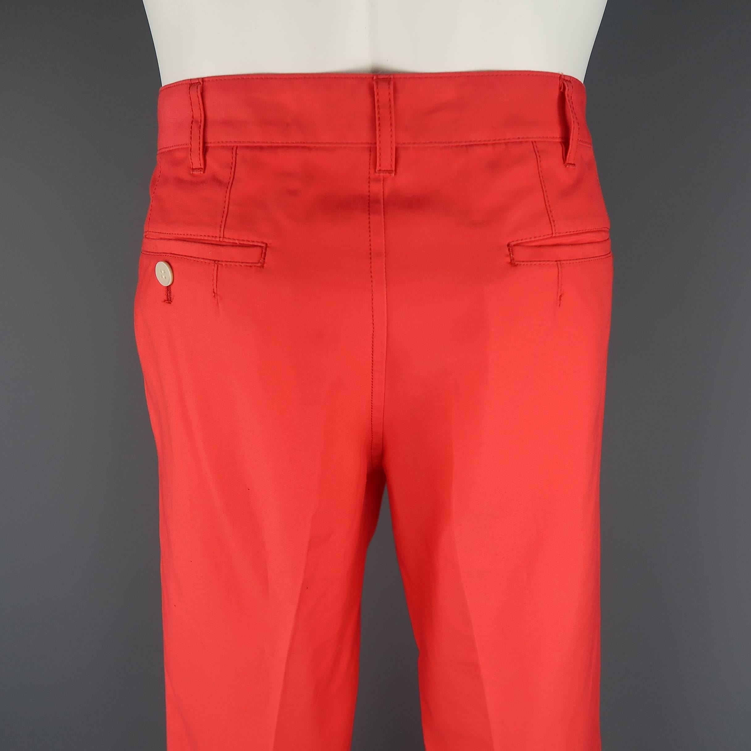 Comme Des Garcons Men's Bright Coral Cotton Flat Front Pants In Excellent Condition In San Francisco, CA