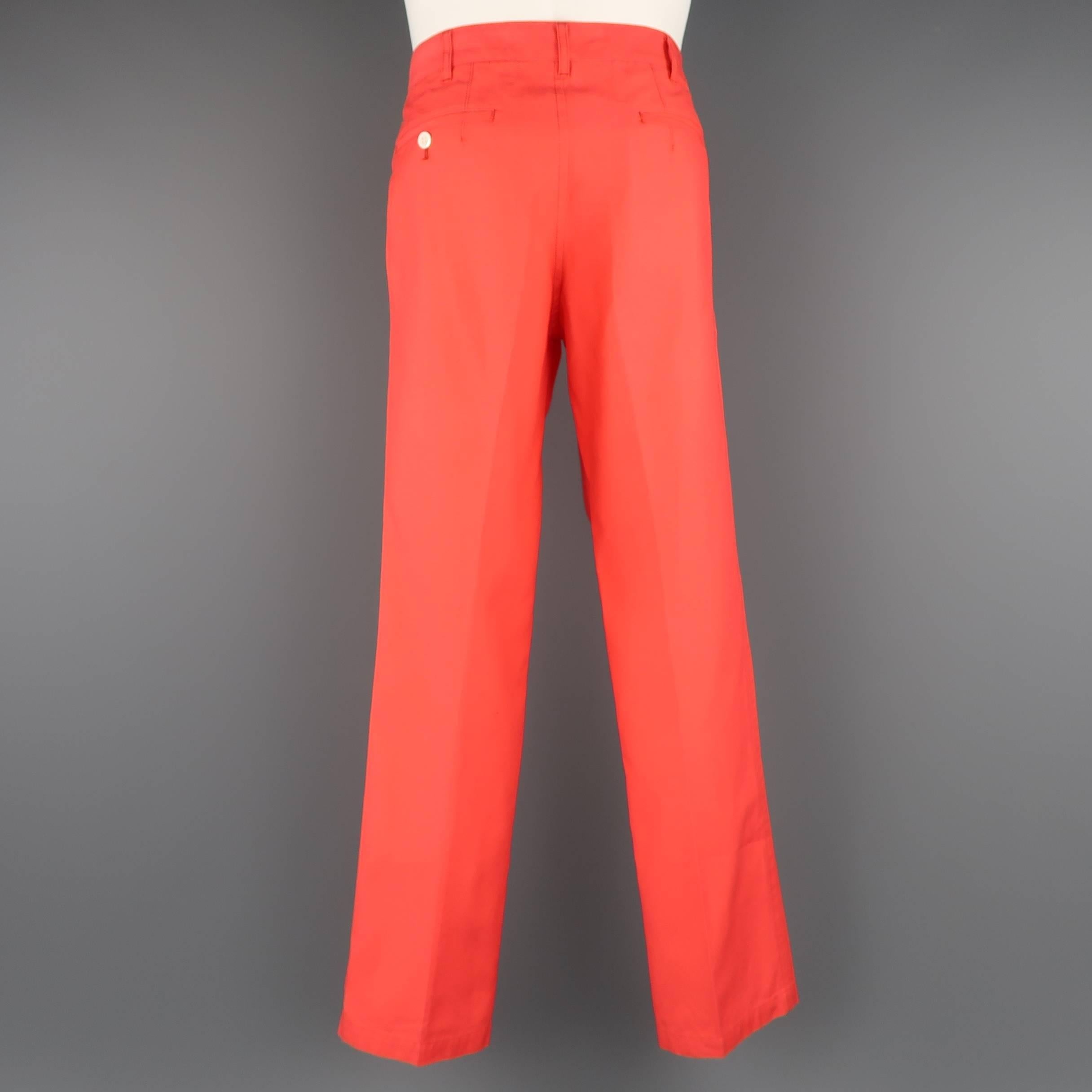 Comme Des Garcons Men's Bright Coral Cotton Flat Front Pants 1