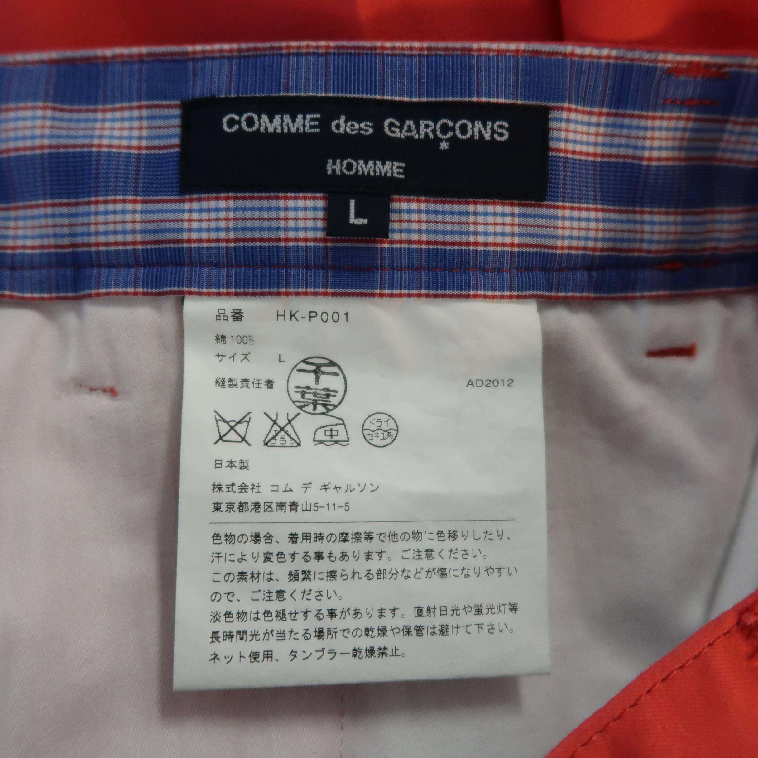 Comme Des Garcons Men's Bright Coral Cotton Flat Front Pants 2