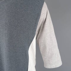 Men's COMME des GARCONS Size L Gray Mixed Fabrics Striped Cotton Panel Shirt
