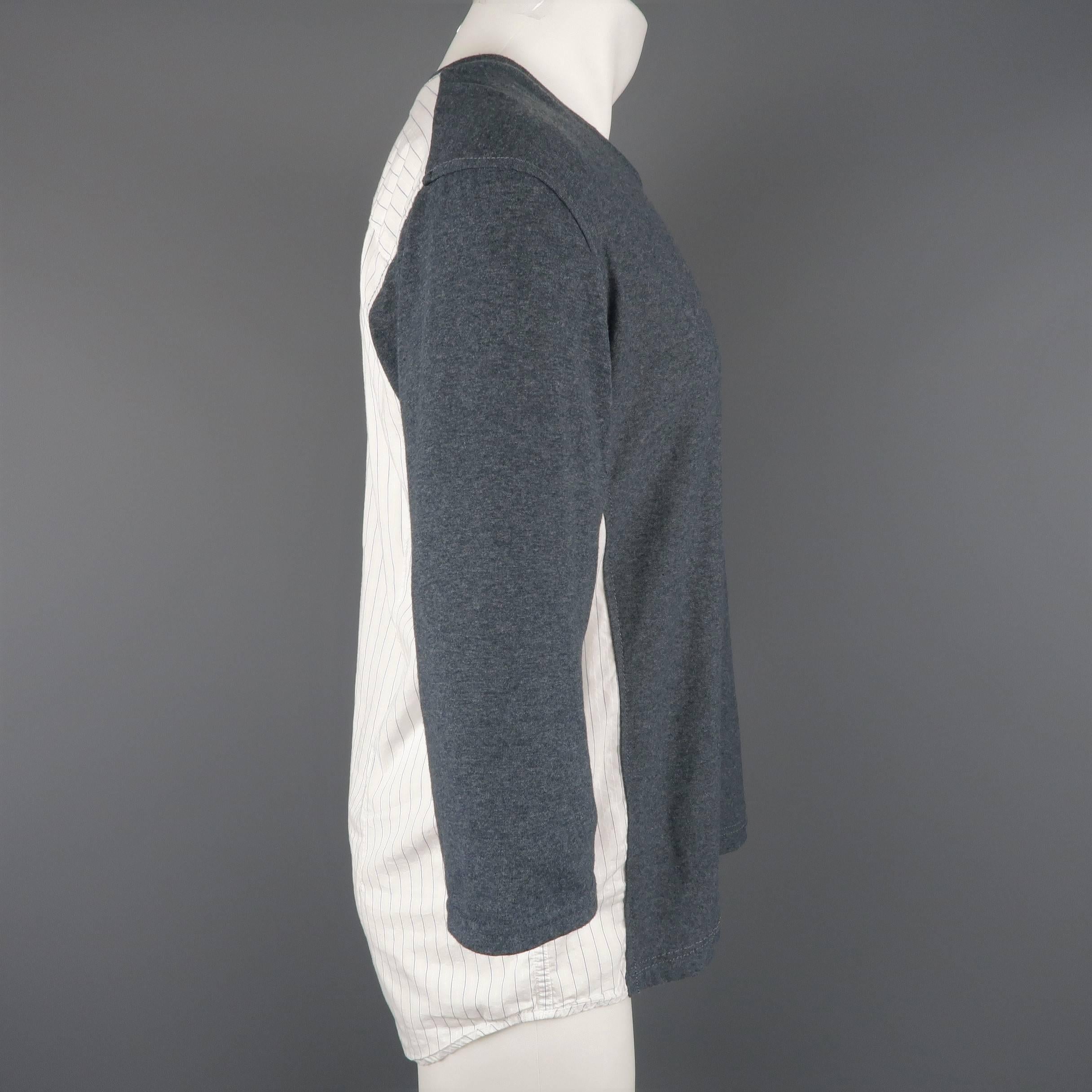Men's COMME des GARCONS Size L Gray Mixed Fabrics Striped Cotton Panel Shirt 1