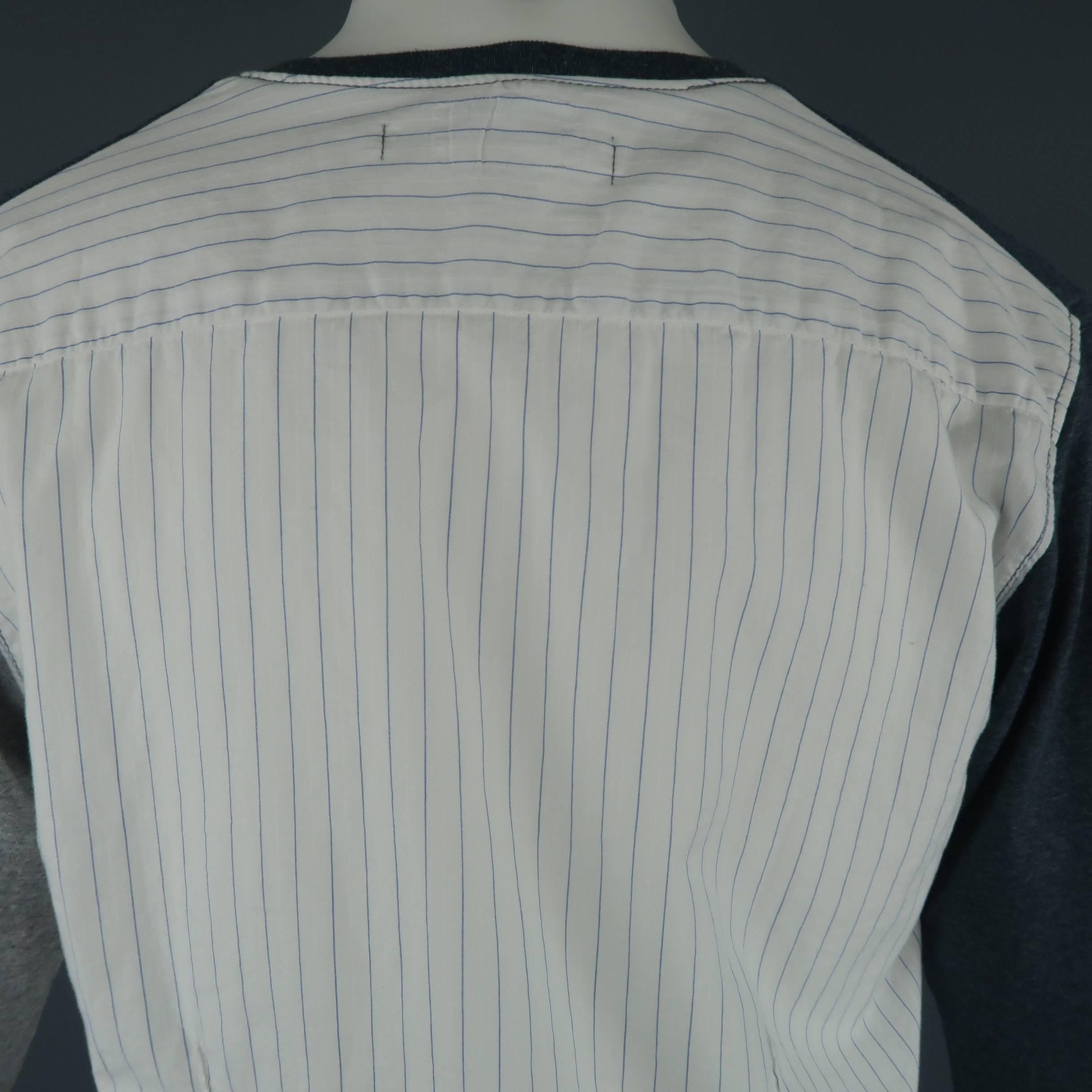 Men's COMME des GARCONS Size L Gray Mixed Fabrics Striped Cotton Panel Shirt 3