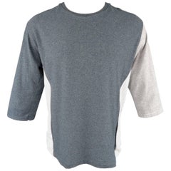 Men's COMME des GARCONS Size L Gray Mixed Fabrics Striped Cotton Panel Shirt