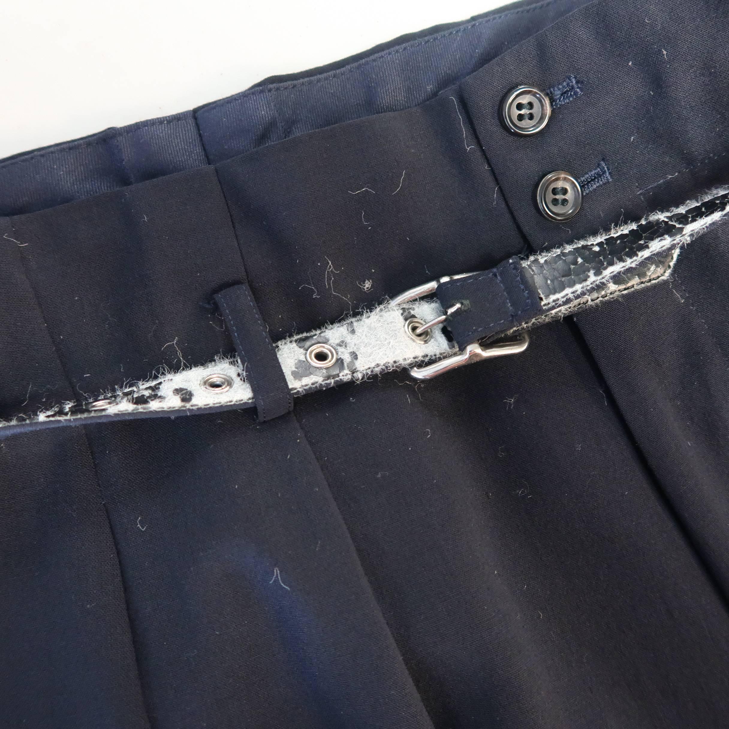 Men's COMME des GARCONS Size M Navy Wool Pleated Belt Waist Dress Pants 2