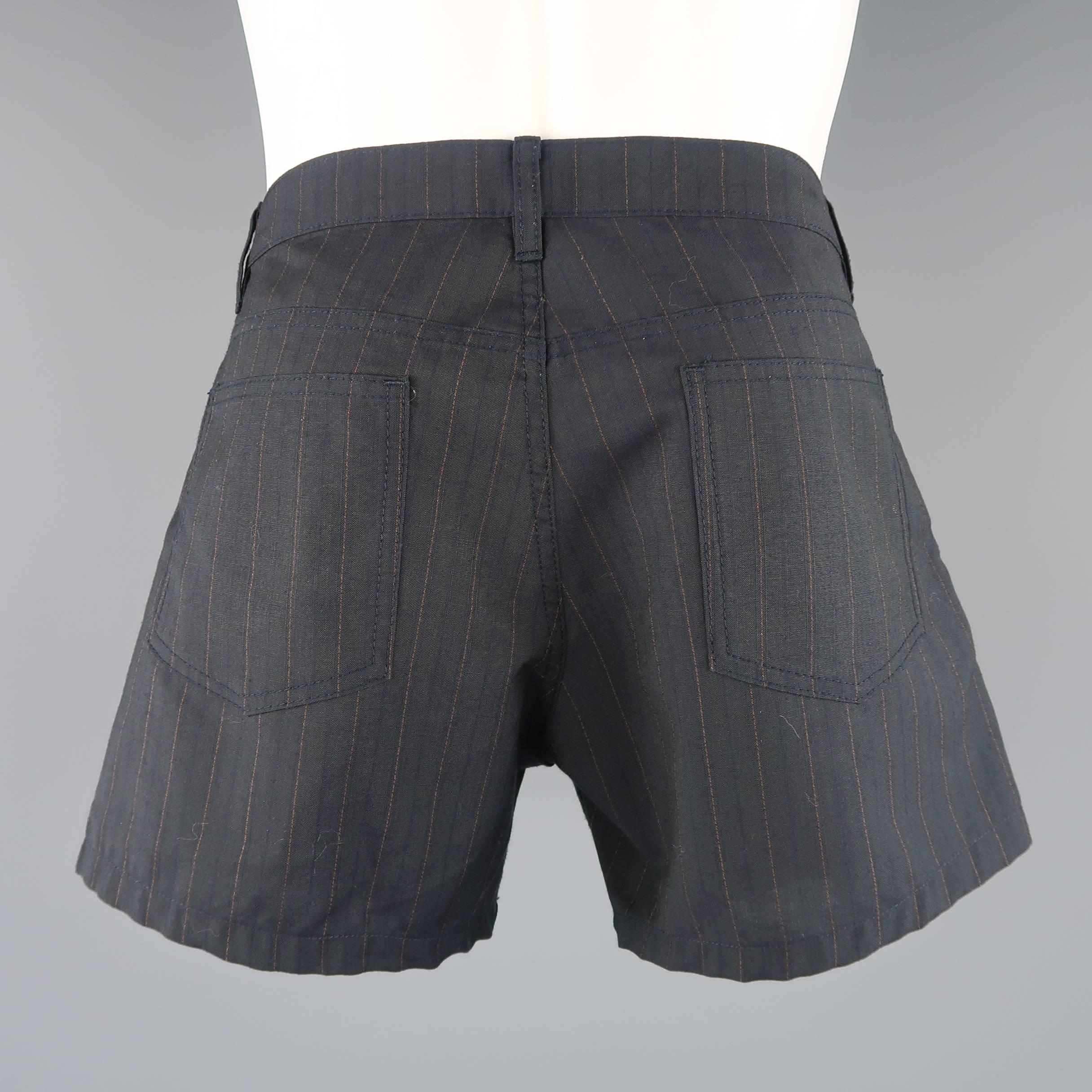 Men's COMME des GARCONS Size S Charcoal Stripe Wool Blend Short Shorts In Excellent Condition In San Francisco, CA