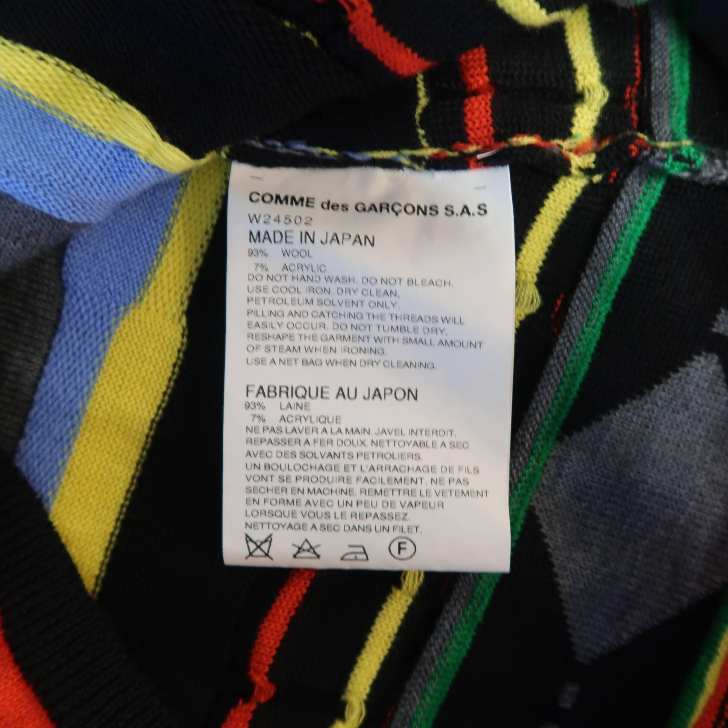 Men's COMME des GARCONS Size XL Black Wool Blend Multi-color Stripe Cutout Pullo 7