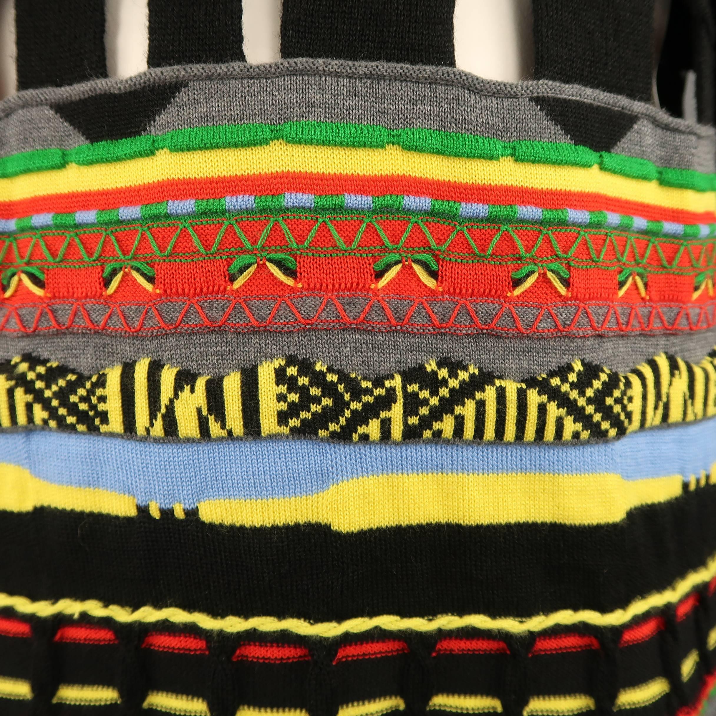Men's COMME des GARCONS Size XL Black Wool Blend Multi-color Stripe Cutout Pullo 1