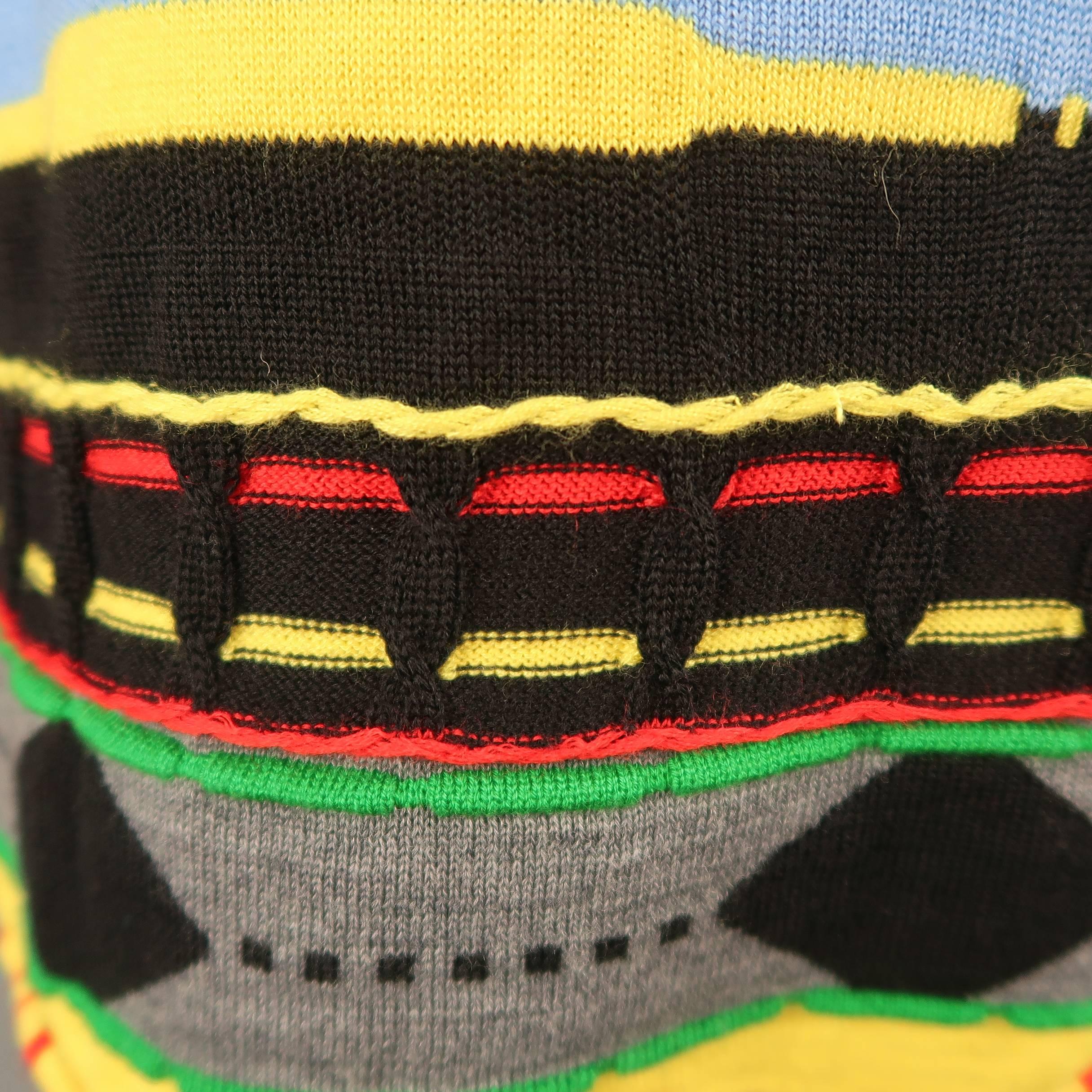 Men's COMME des GARCONS Size XL Black Wool Blend Multi-color Stripe Cutout Pullo 2