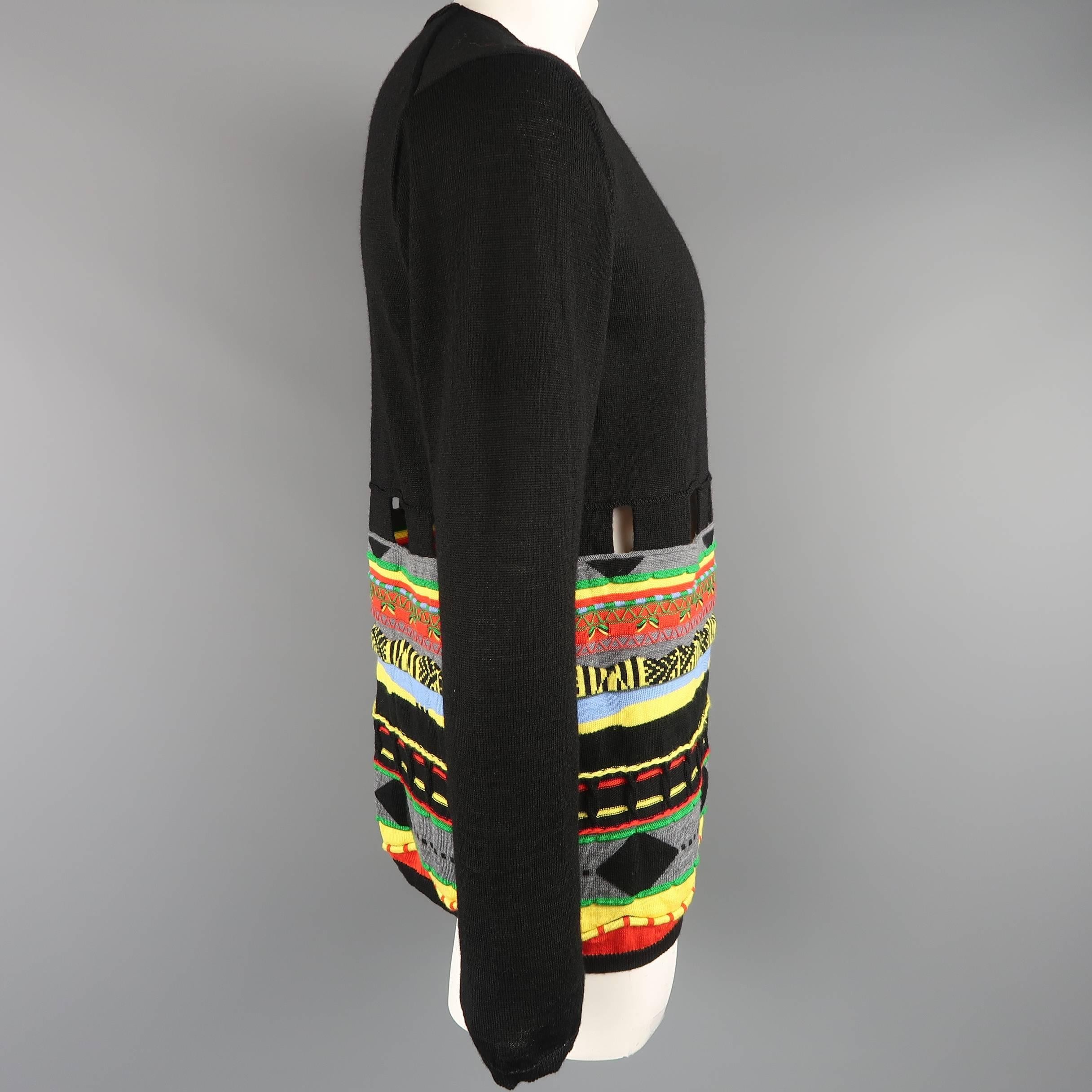 Men's COMME des GARCONS Size XL Black Wool Blend Multi-color Stripe Cutout Pullo 3