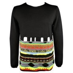 Men's COMME des GARCONS Size XL Black Wool Blend Multi-color Stripe Cutout Pullo