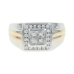 Men's Composite Diamond Ring, 14 Karat White Gold Halo Princess 1.00 Carat