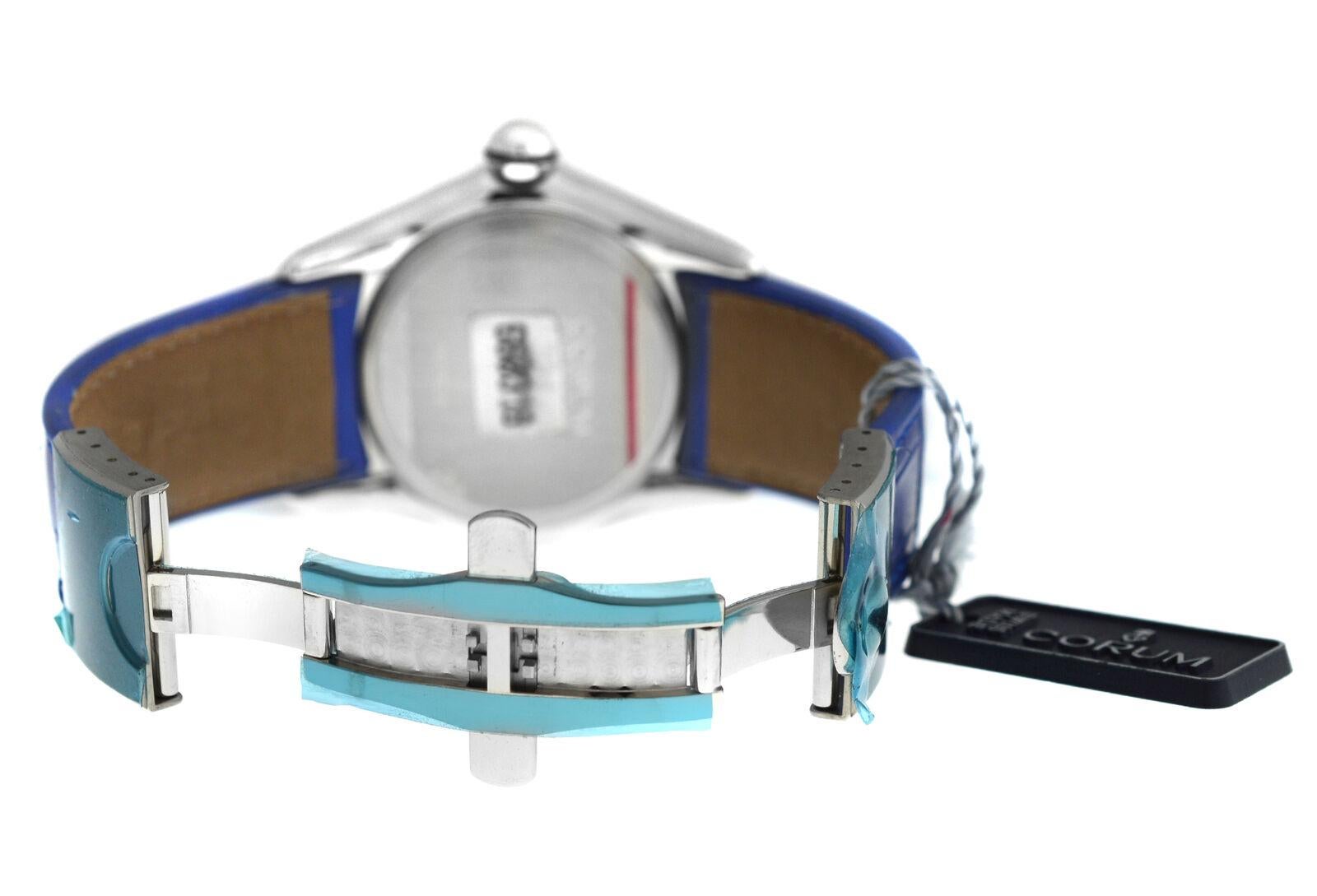 
Brand	Corum
Model	Bubble 163.150.20 0F02
Gender	Men's
Condition	New store display
Movement	Swiss Quartz
Case Material	Stainless Steel
Bracelet / Strap Material	
Leather

Clasp / Buckle Material	
Stainless steel	
Clasp Type	Butterfly