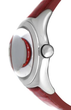 Men's Corum Bubble 163.150.20 0F02 Steel Date Red Swiss Cross Quartz Watch