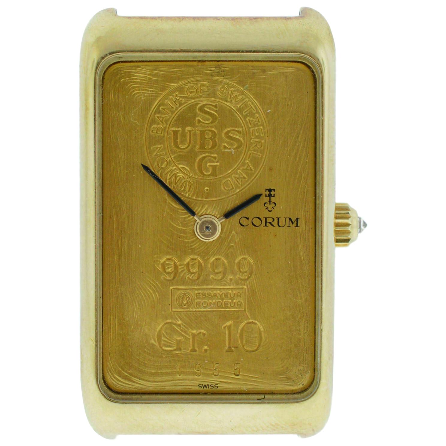Men's Corum Ingnot 24 Karat 10 Gram Gold 999.9 Mechanical Diamond Watch For Sale