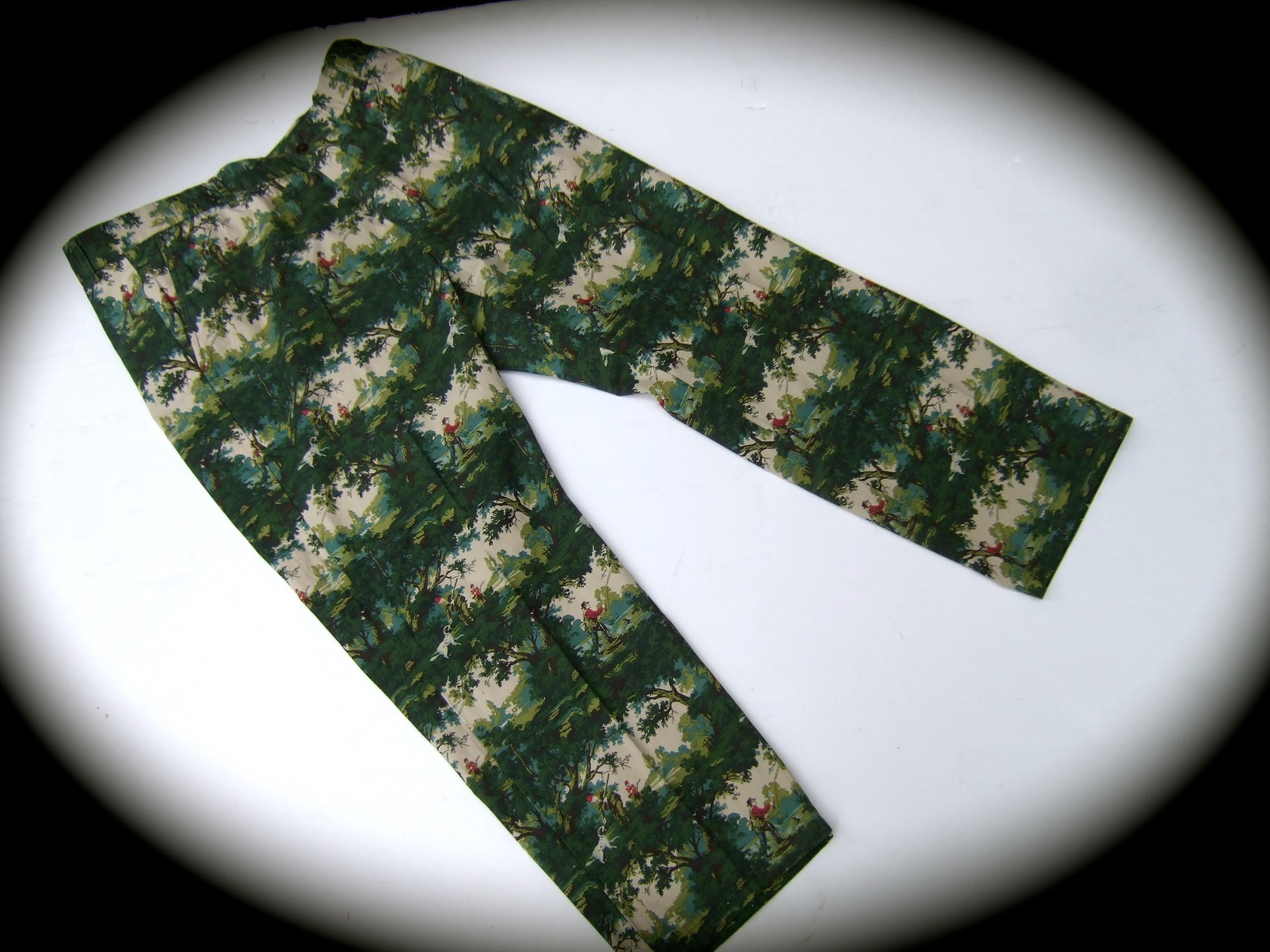 Black Mens Cotton Hunting & Fishing Print Trousers by Lamb & Sons Size 40 c 1990s For Sale