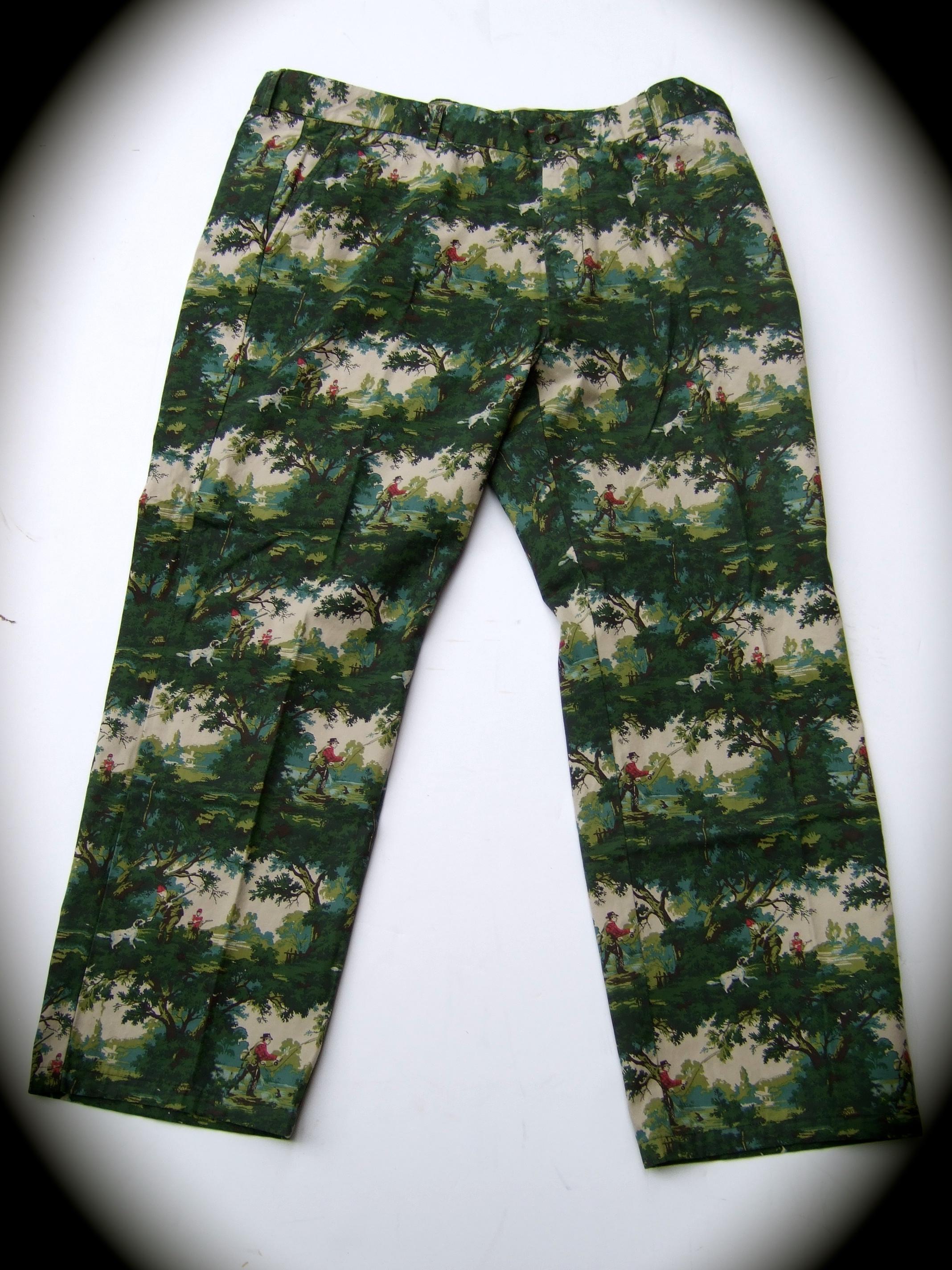 Mens Cotton Hunting & Fishing Print Trousers by Lamb & Sons Size 40 c 1990s For Sale 4