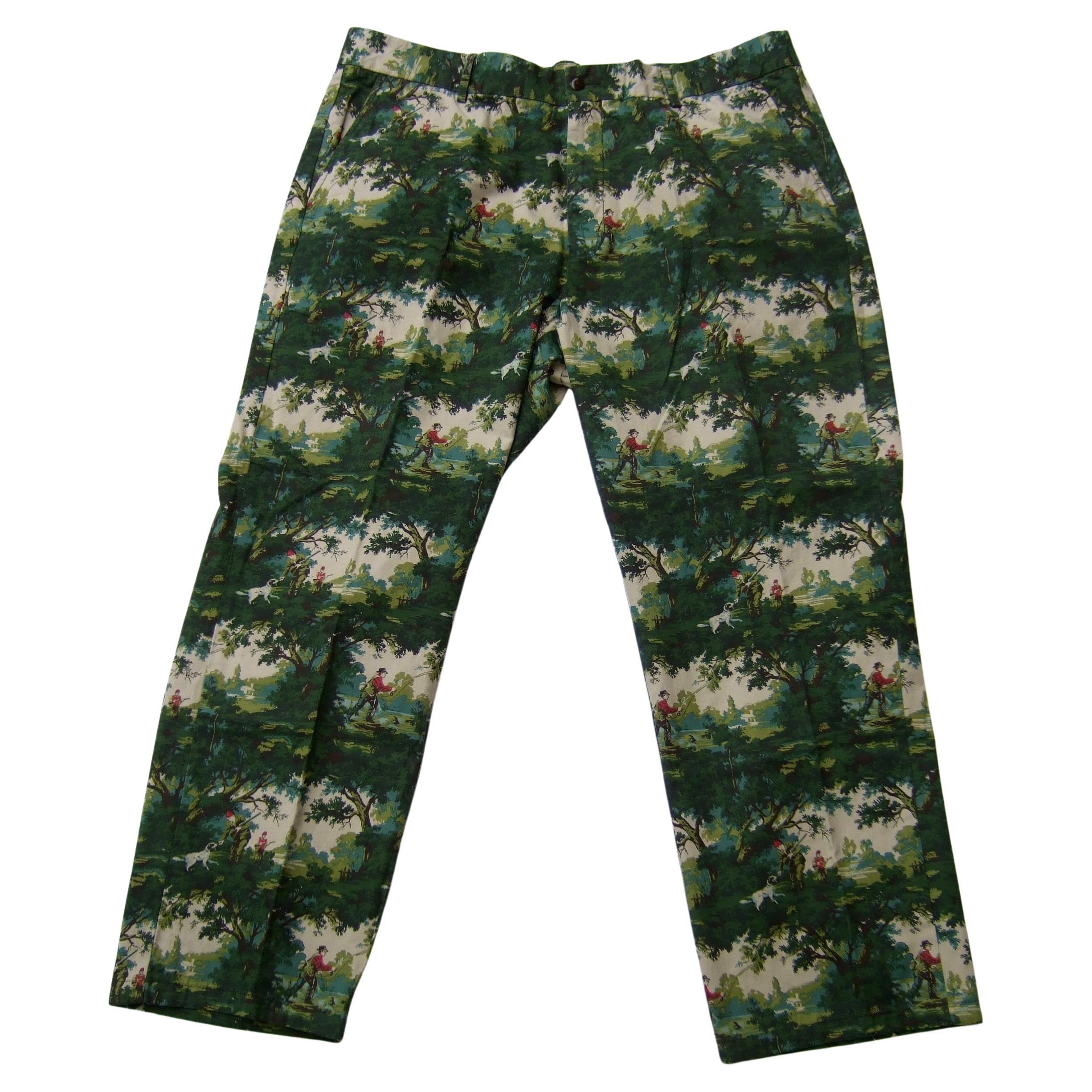 Mens Cotton Hunting & Fishing Print Trousers by Lamb & Sons Size 40 c 1990s  For Sale