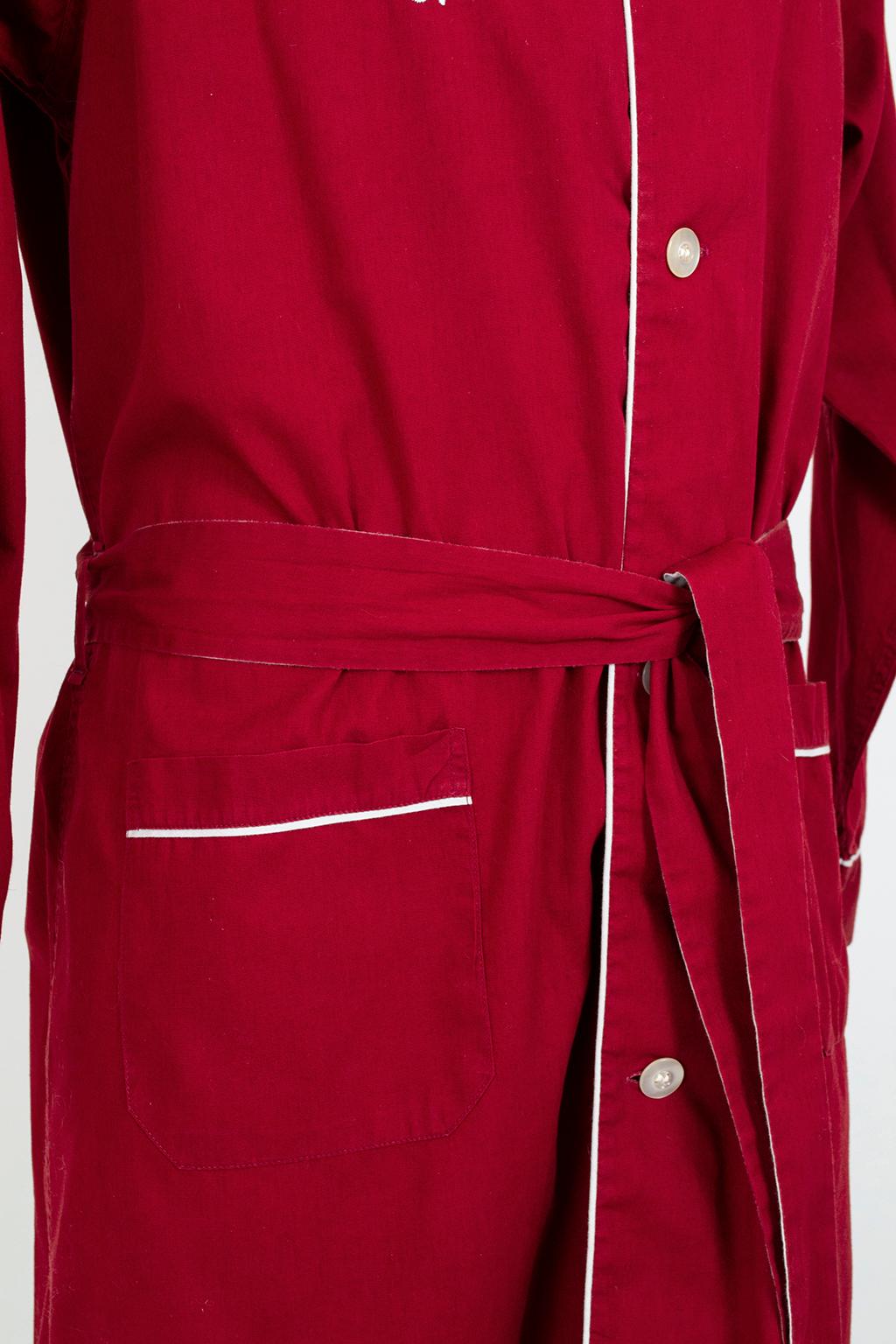 Men’s Cranberry and Silver Embroidered Dragon Evening Pajama Robe M