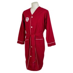 Men’s Cranberry and Silver Embroidered Dragon Evening Pajama Robe – M, 1950s