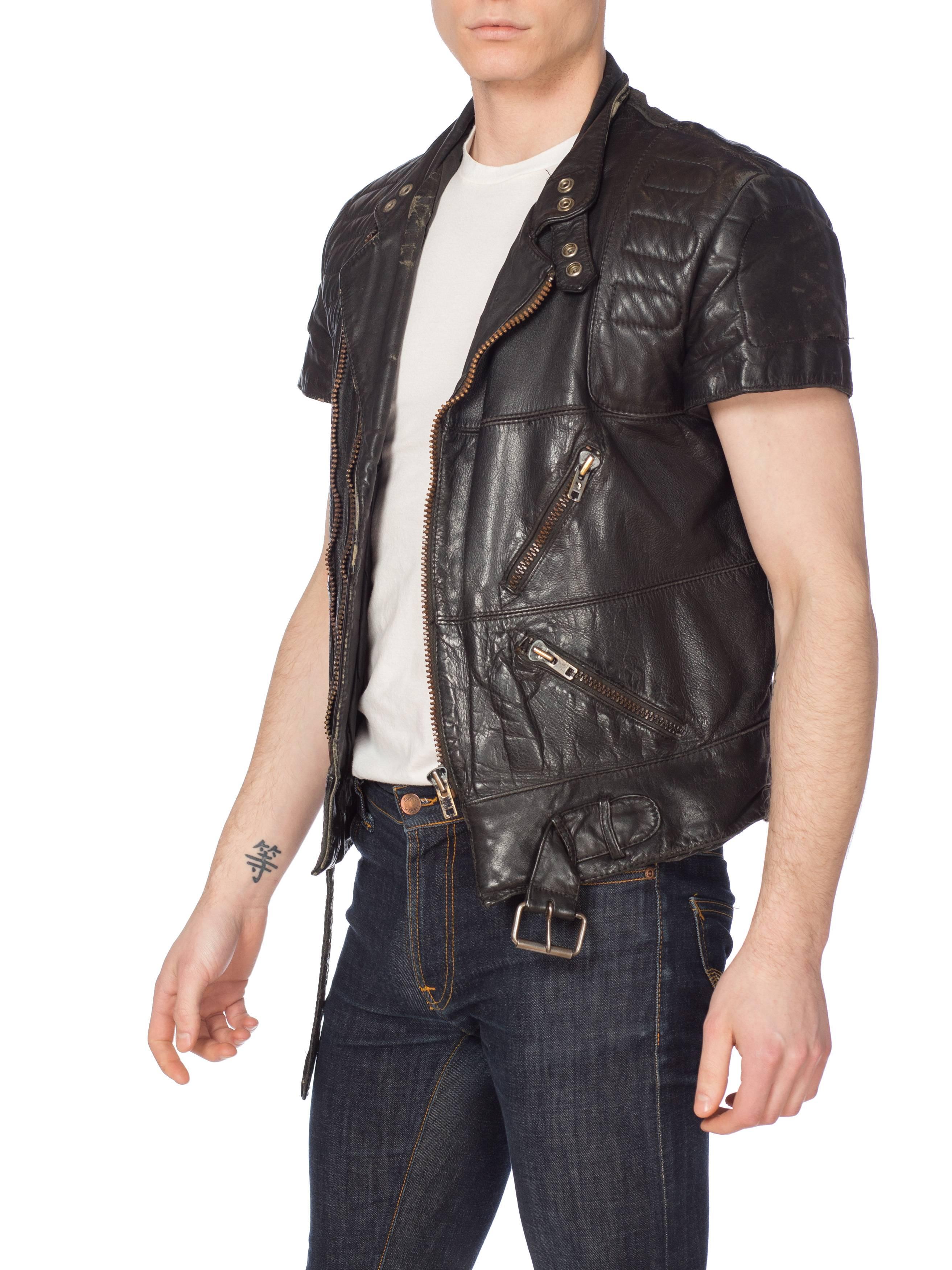 Mens Cropped Sleeve Leather Biker Jacket Formerly Belonging to the Band Justice 3