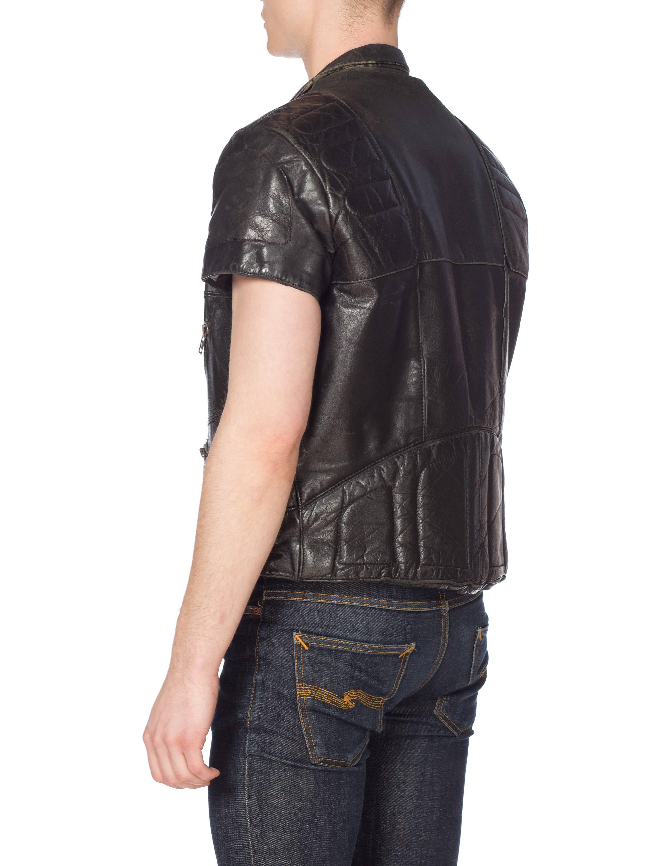 Mens Cropped Sleeve Leather Biker Jacket Formerly Belonging to the Band Justice 4