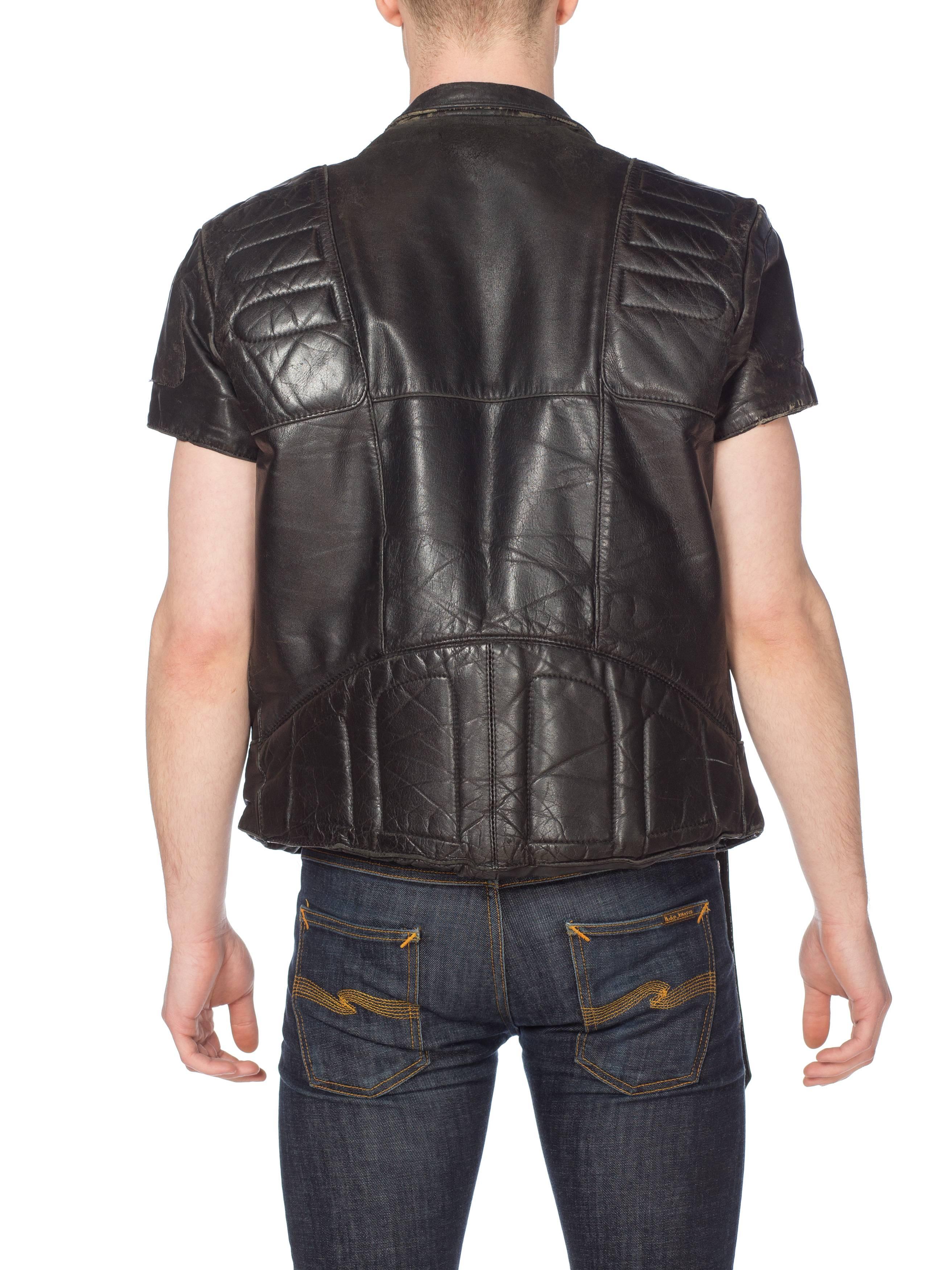 Mens Cropped Sleeve Leather Biker Jacket Formerly Belonging to the Band Justice 5