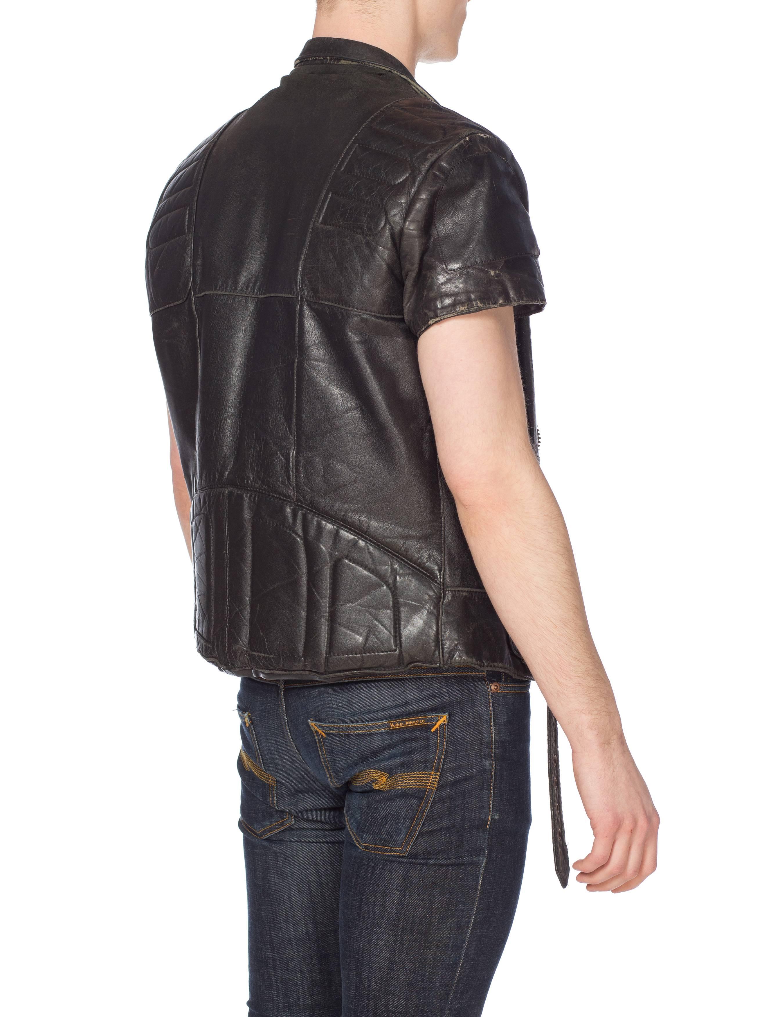 Mens Cropped Sleeve Leather Biker Jacket Formerly Belonging to the Band Justice 6