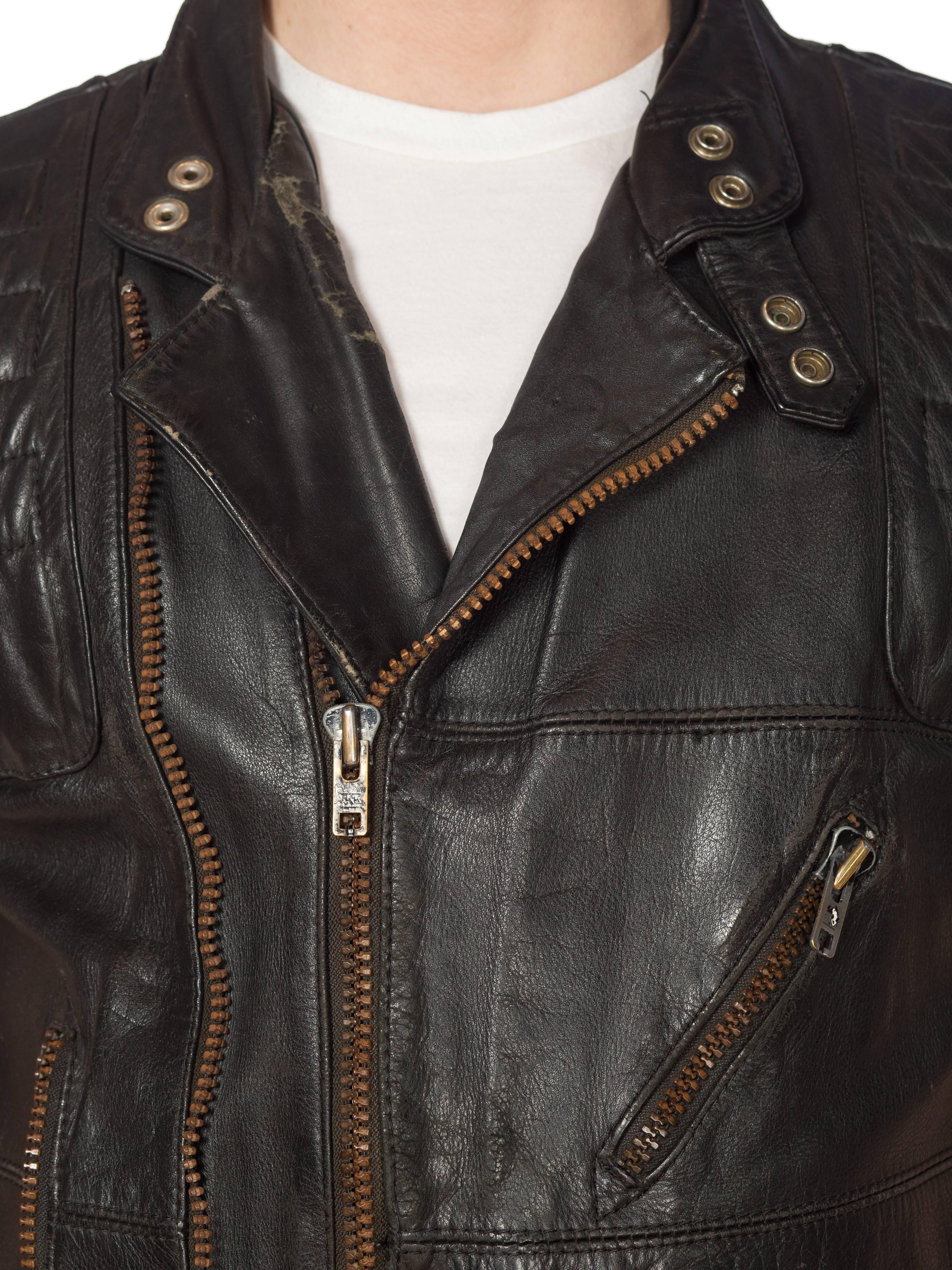 Mens Cropped Sleeve Leather Biker Jacket Formerly Belonging to the Band Justice 10