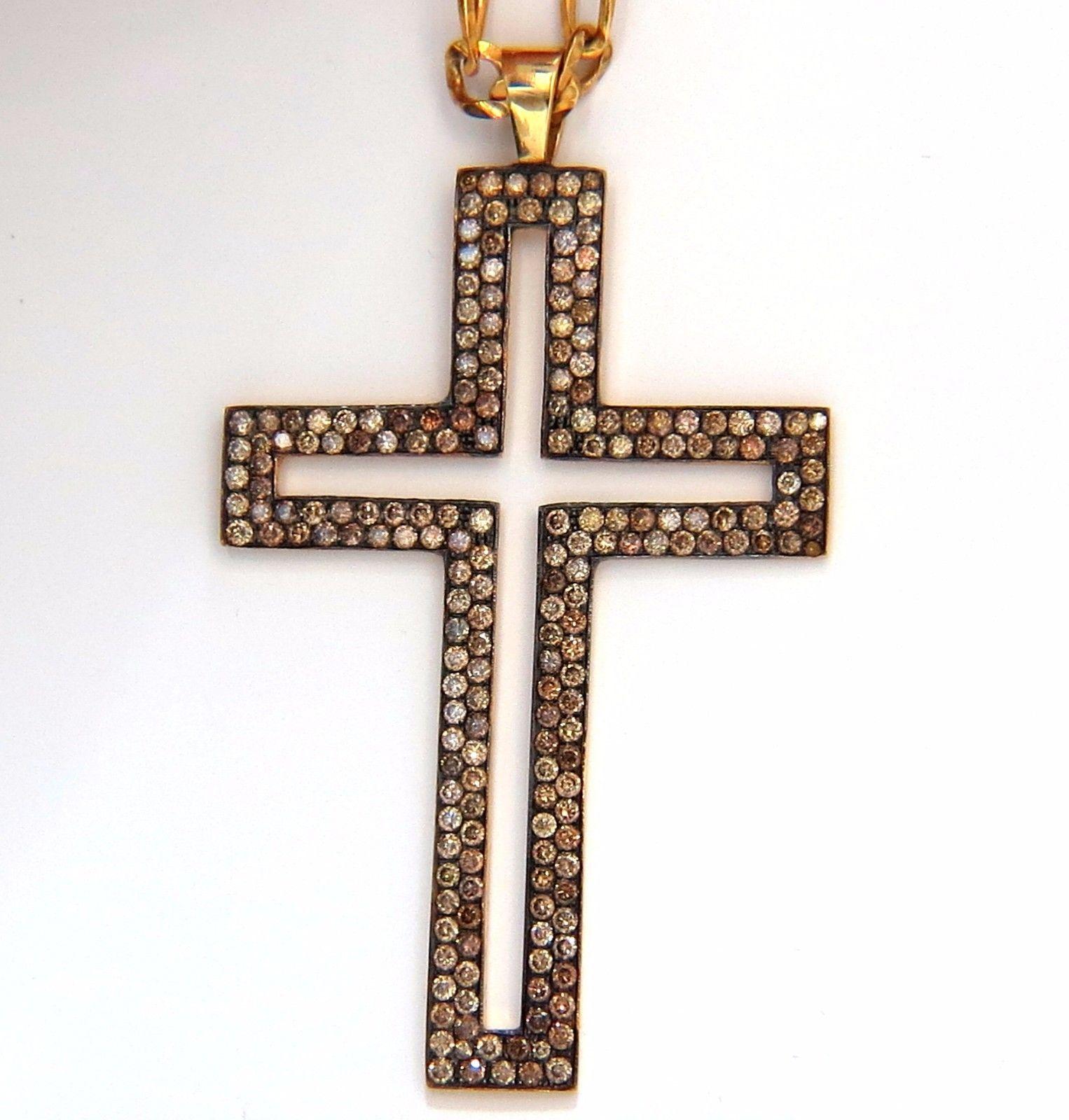 Men's Men’s Cross Necklace 4.70 Carat Natural Fancy Color Diamonds 14 Karat For Sale