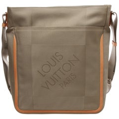 Mens crossbody Damier sable, with tanned leather trim and silver-tone hardware