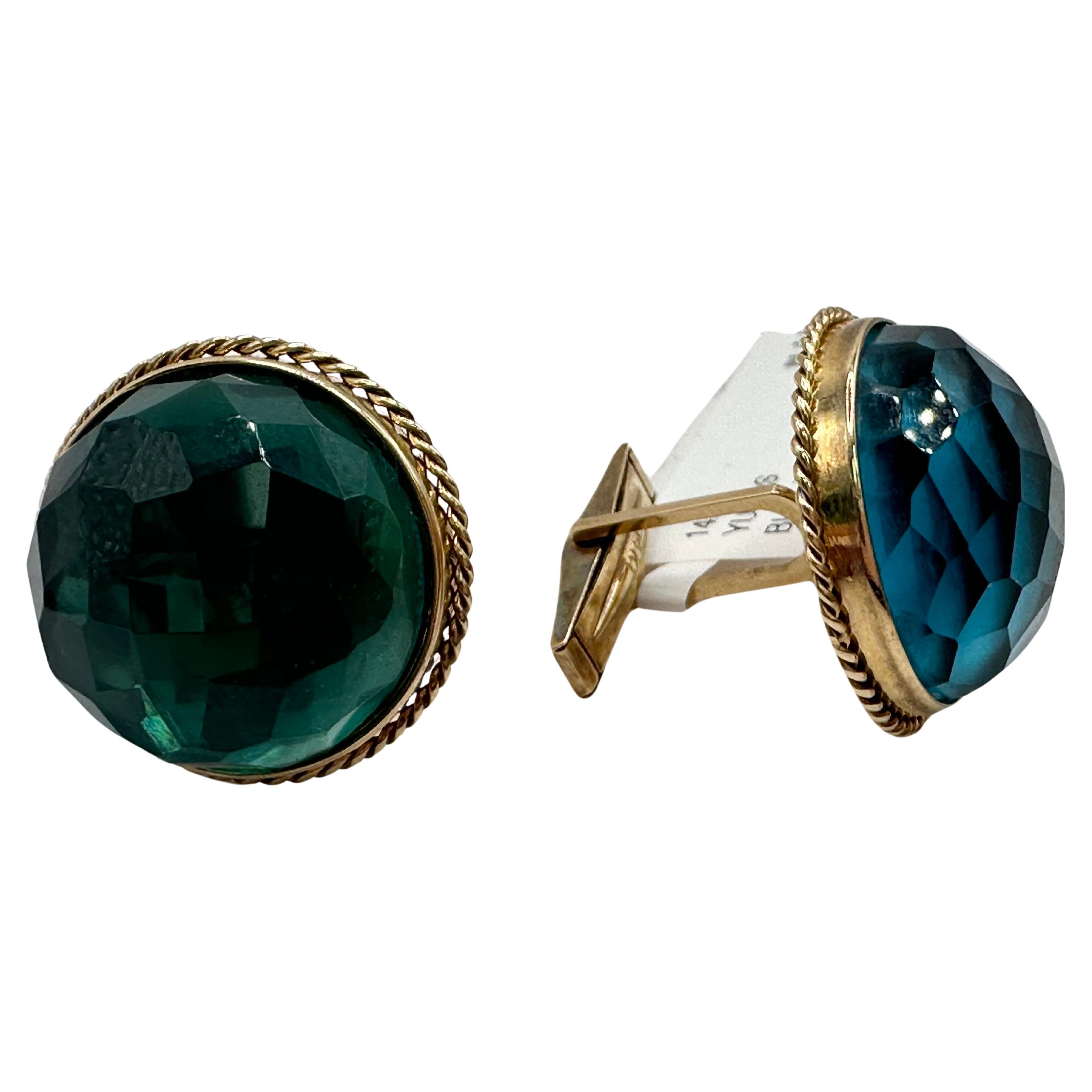 Exquisite mens cufflinks made with one London Blue topaz and one London blue topaz, the designer who made them wanted them to be the same stone but slightly different colors at some point in Europe this was popular to mismatch cufflinks. These are
