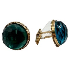 Mens cufflinks 14KT solid gold Blue topaz cufflinks rare find custom cut Europe