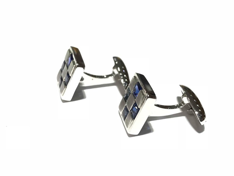 Men's Cufflinks 18 Carat White Gold with Sapphires For Sale at 1stDibs