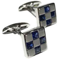 Men's Cufflinks 18 Carat White Gold with Sapphires