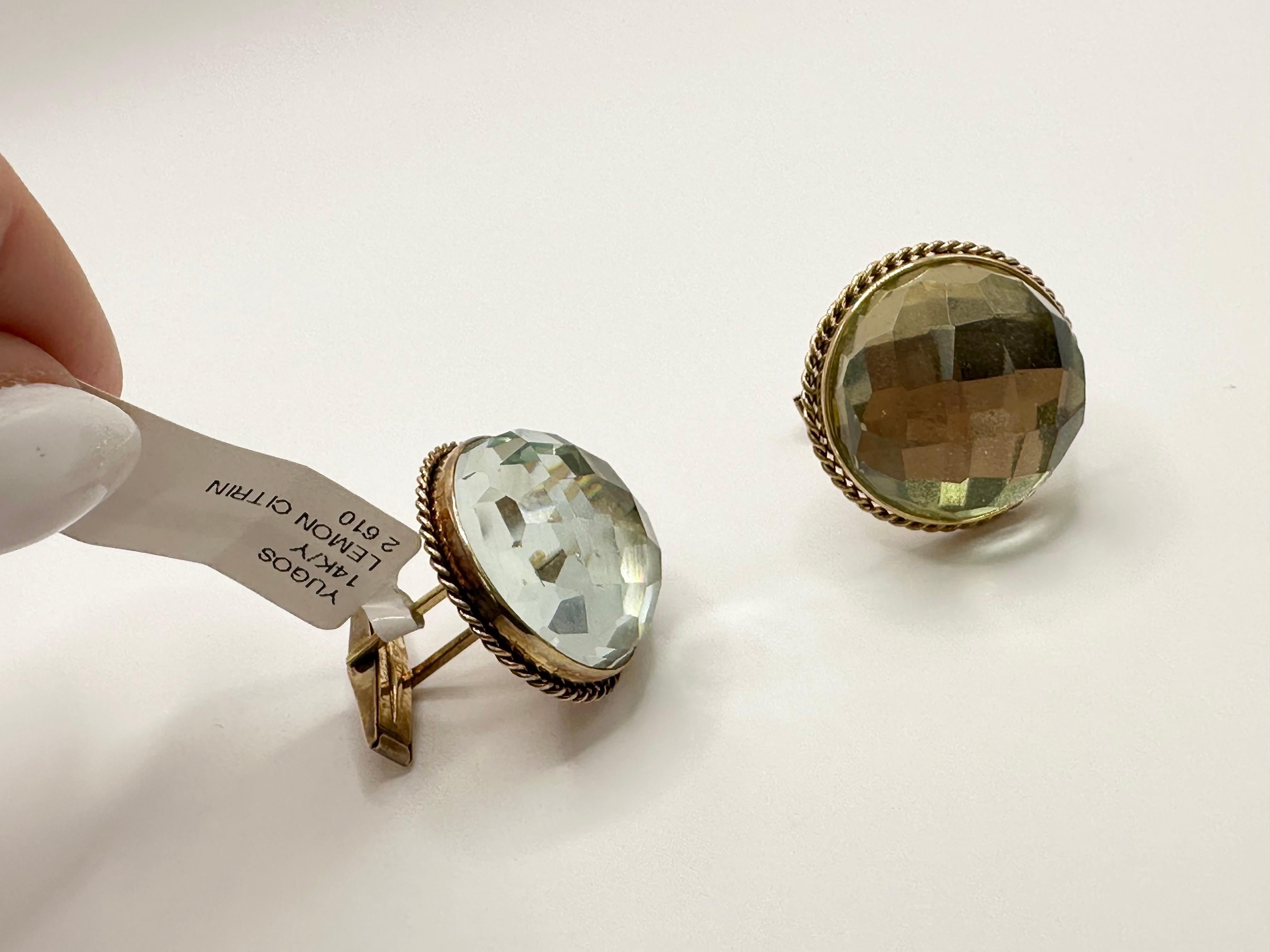 Round Cut Mens cufflinks yellow gold 14KT lemon quartz gems cufflinks mens jewelry  For Sale