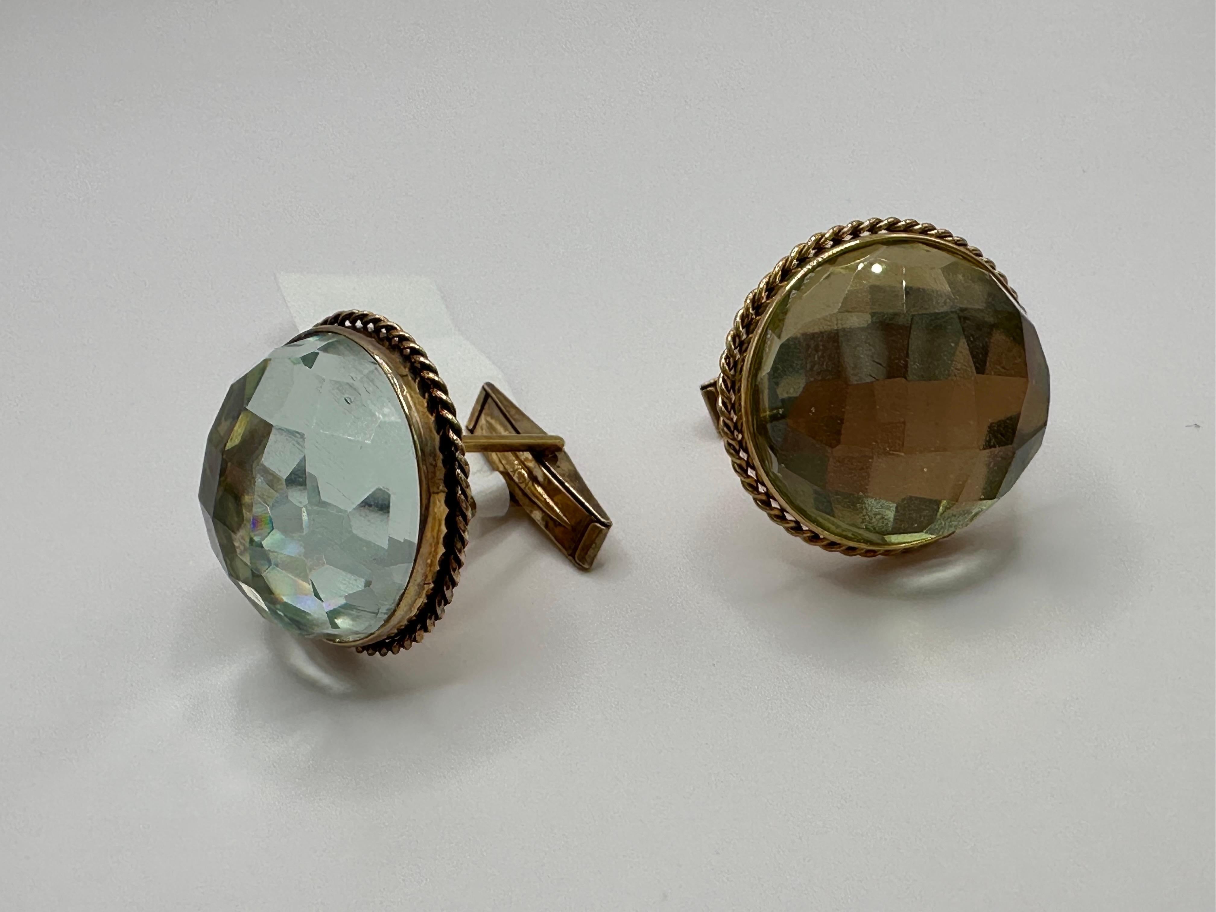 Women's or Men's Mens cufflinks yellow gold 14KT lemon quartz gems cufflinks mens jewelry  For Sale