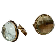 Vintage Mens cufflinks yellow gold 14KT lemon quartz gems cufflinks mens jewelry 