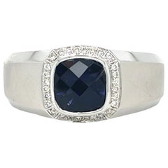 Anillo de oro bicolor de 14 quilates con diamantes y iolita en forma de tablero de ajedrez
