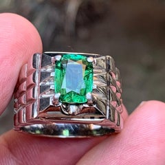 Men’s Cushion Cut Green Tourmaline Statement Ring n Textured 925 Sterling Silver