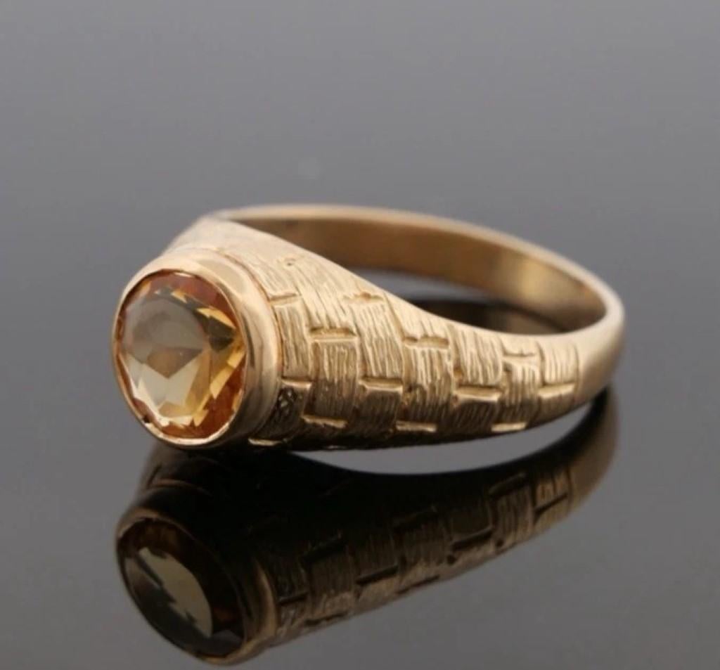 Herren Custom 14K Gelbgold 10MM natürlichen Citrin 10,72 Gramm Ring Größe 13,5 im Angebot 5