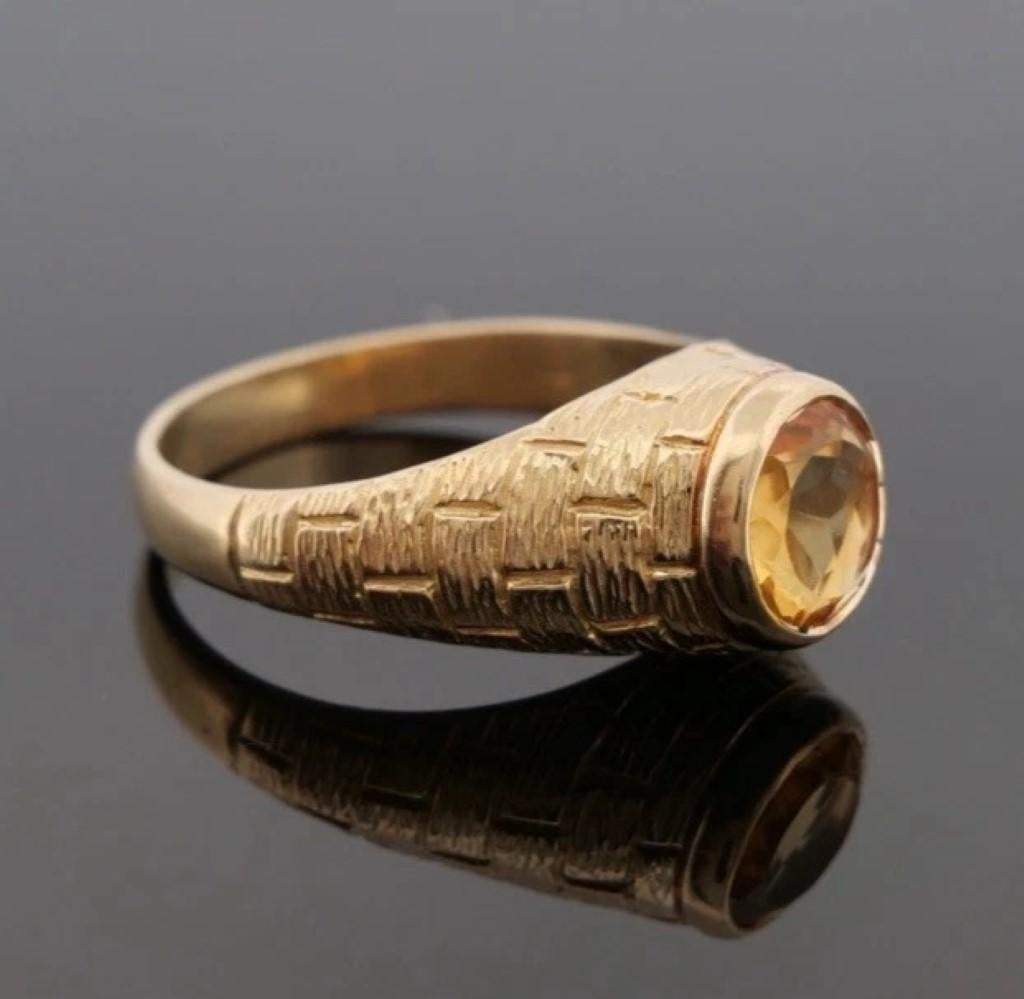 Herren Custom 14K Gelbgold 10MM natürlichen Citrin 10,72 Gramm Ring Größe 13,5 (Rundschliff) im Angebot