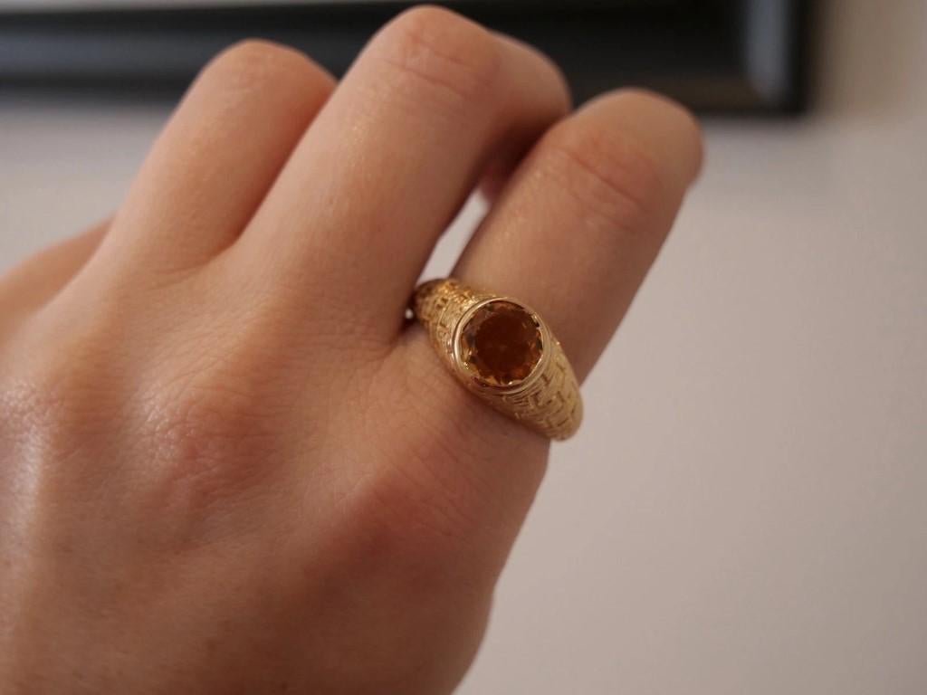 Herren Custom 14K Gelbgold 10MM natürlichen Citrin 10,72 Gramm Ring Größe 13,5 im Angebot 1