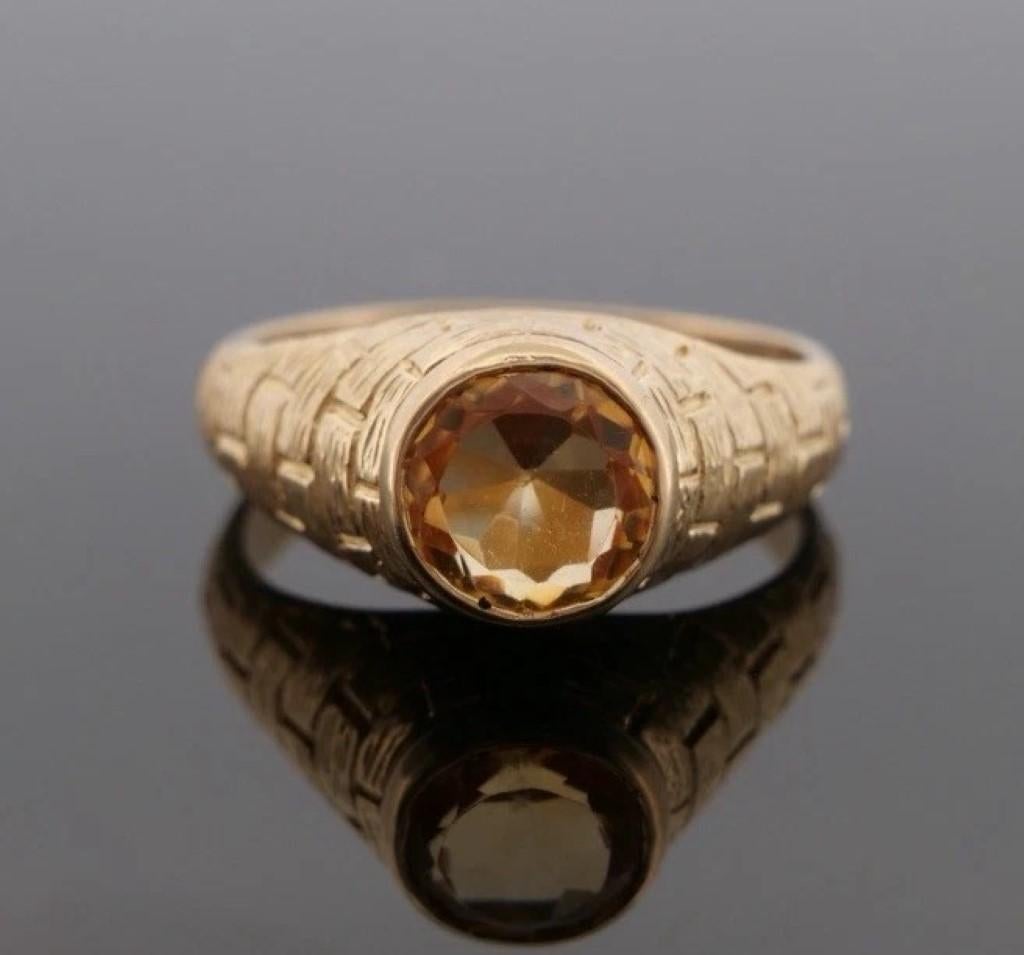 Herren Custom 14K Gelbgold 10MM natürlichen Citrin 10,72 Gramm Ring Größe 13,5 im Angebot 2