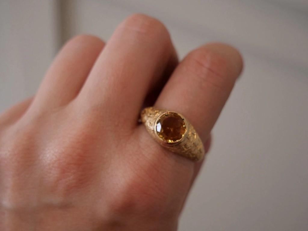 Herren Custom 14K Gelbgold 10MM natürlichen Citrin 10,72 Gramm Ring Größe 13,5 im Angebot 4