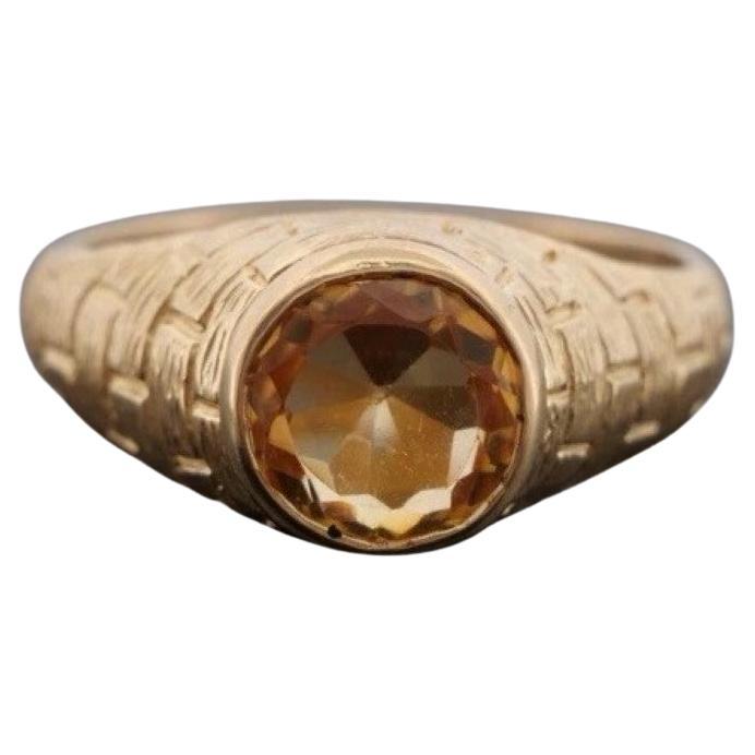 Bague pour homme en or jaune 14K 10MM Citrine Naturelle 10.72 Grammes Taille 13.5