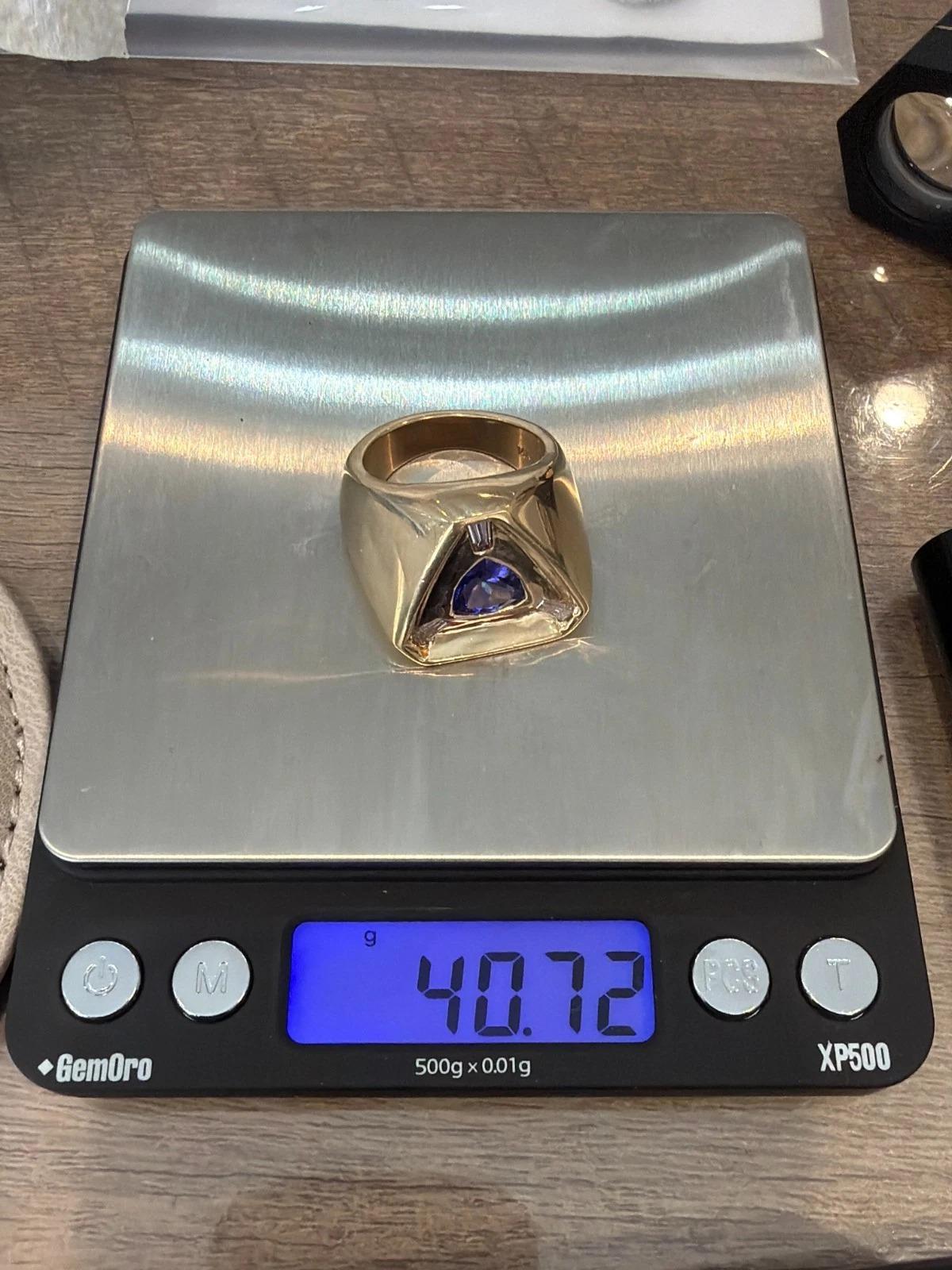 Herren Custom 40,72 Gramm Tansanit & Diamant 14K Gelbgold Ring Größe 12,5 im Angebot 5