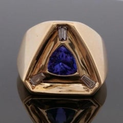Men’s Custom 40.72 Grams Tanzanite & Diamond 14K Yellow Gold Ring Size 12.5