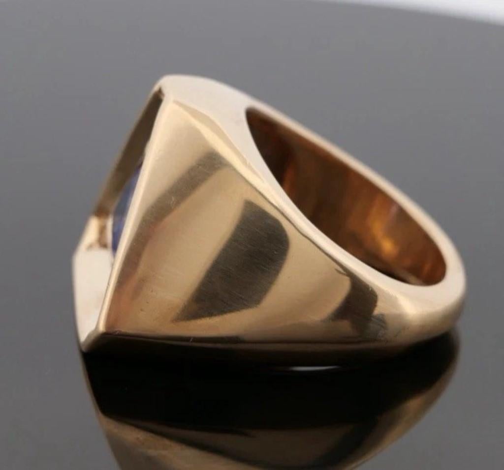 Herren Custom 40,72 Gramm Tansanit & Diamant 14K Gelbgold Ring Größe 12,5 im Zustand „Gut“ im Angebot in Carmel By The Sea, CA