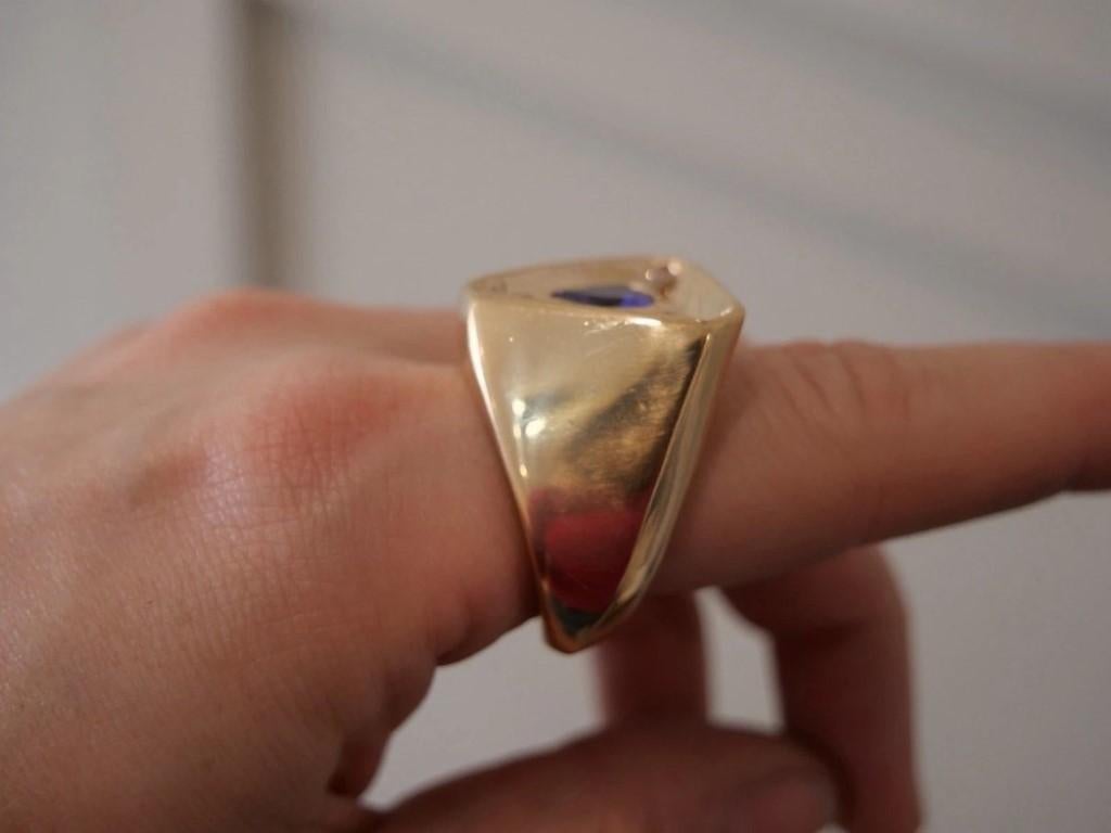 Herren Custom 40,72 Gramm Tansanit & Diamant 14K Gelbgold Ring Größe 12,5 im Angebot 3